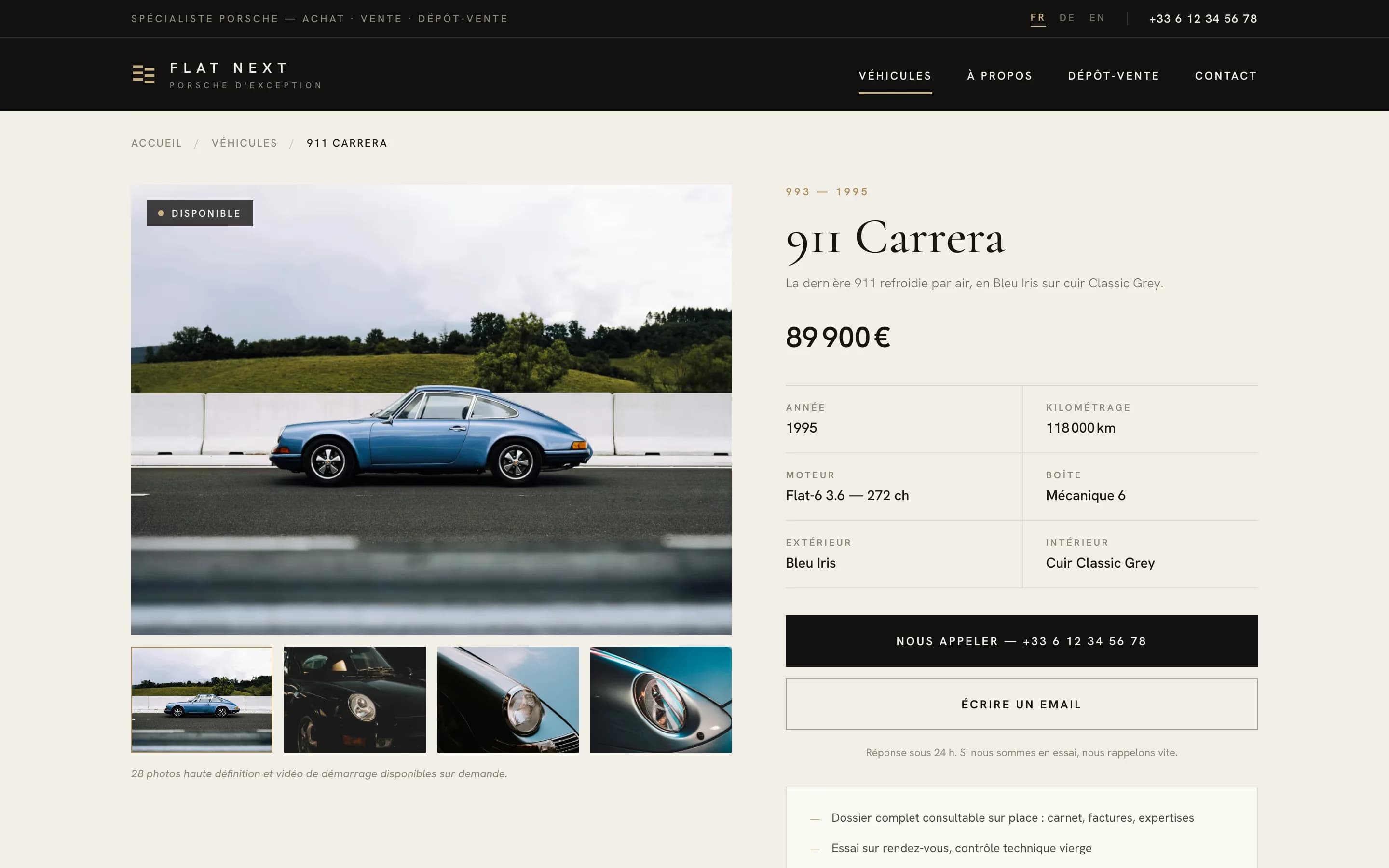 FLAT NEXT — vitrine trilingue & gestion de stock pour spécialiste Porsche — aperçu du site